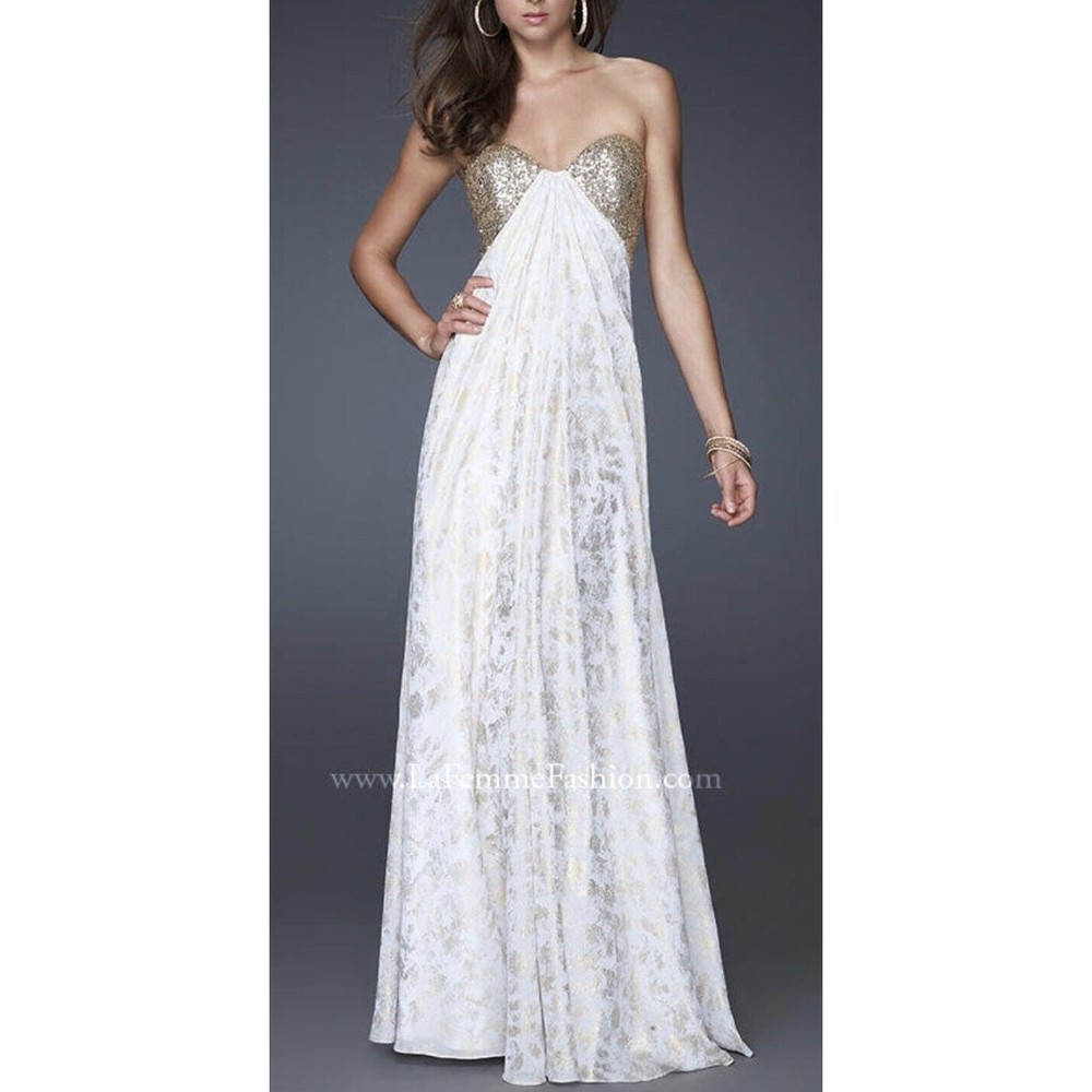 La Femme Gown White & Gold Strapless Gown 4 Prom SERENA VANDERWOODSEN Vibes